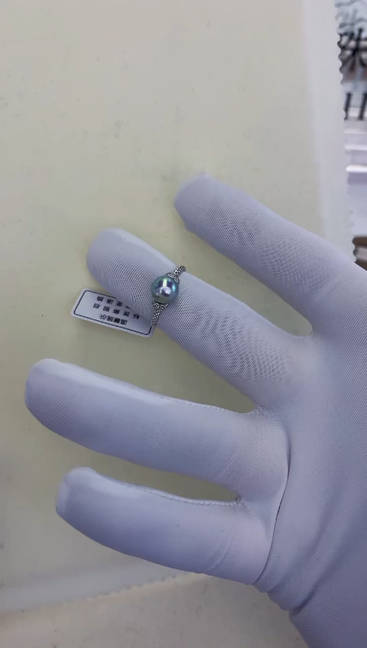 银S925镶嵌饰品海水珍珠真多麻色设计款戒指