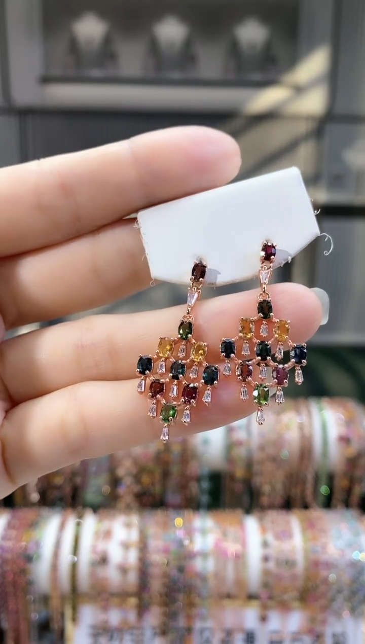 银S925镶嵌耳钉碧玺666666666