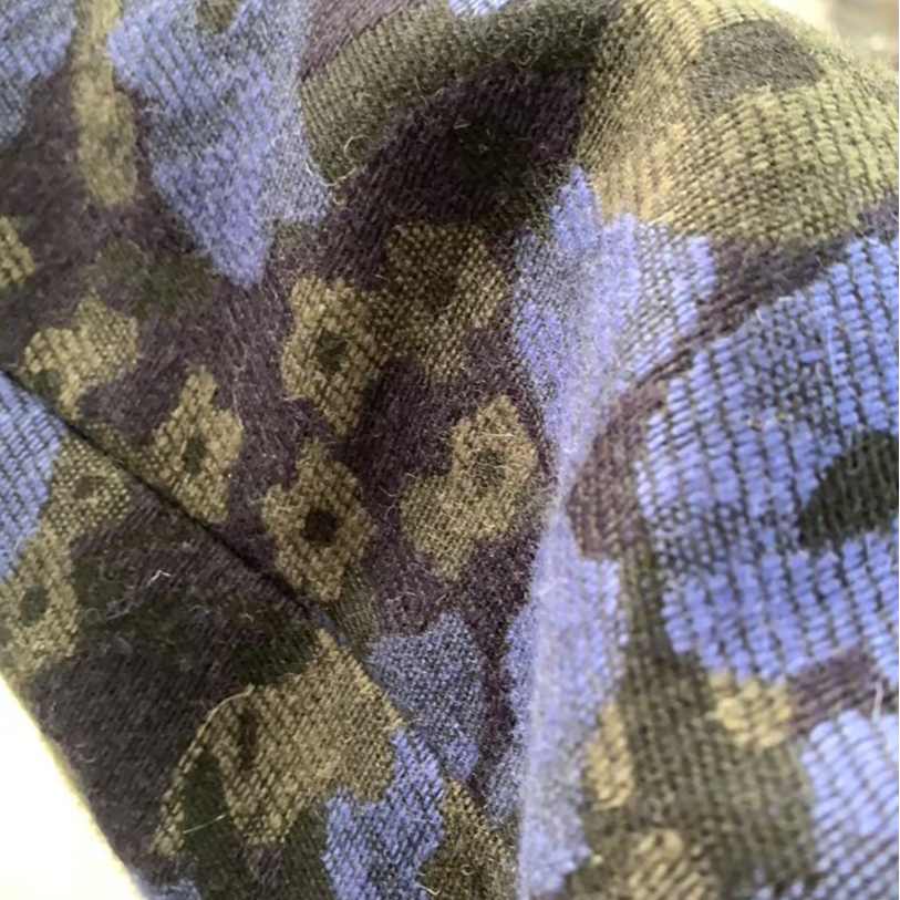 蓝色羊毛交织提花面料旗袍花布 毛呢棉袄布料 幅宽155CM 730G/M