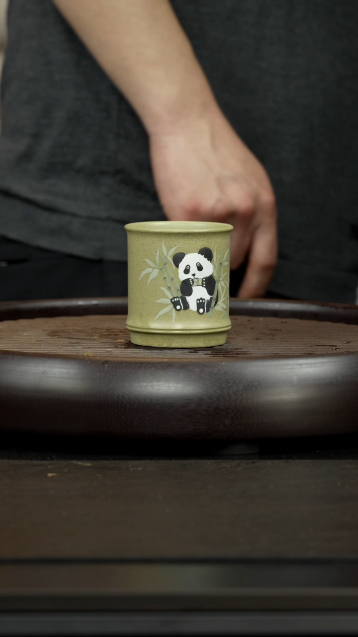 【闪购商品】紫砂茶杯竹叶青 竹节主人杯 泥绘熊猫竹叶 