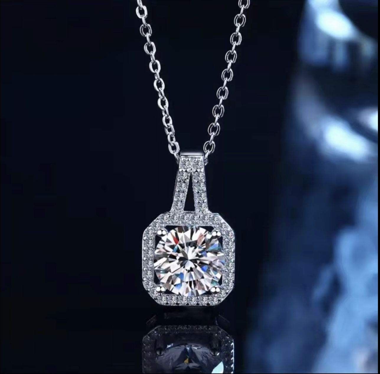 925银莫桑石银制品 方包吊坠1-5克拉轻奢时尚经典镶嵌坠链气质