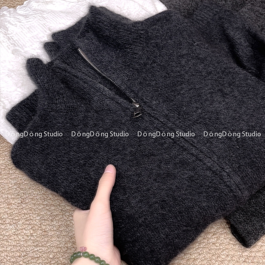 帅爆了！【黑武士】半高领拉链开衫纯色宽松长袖针织毛衣外套 9016