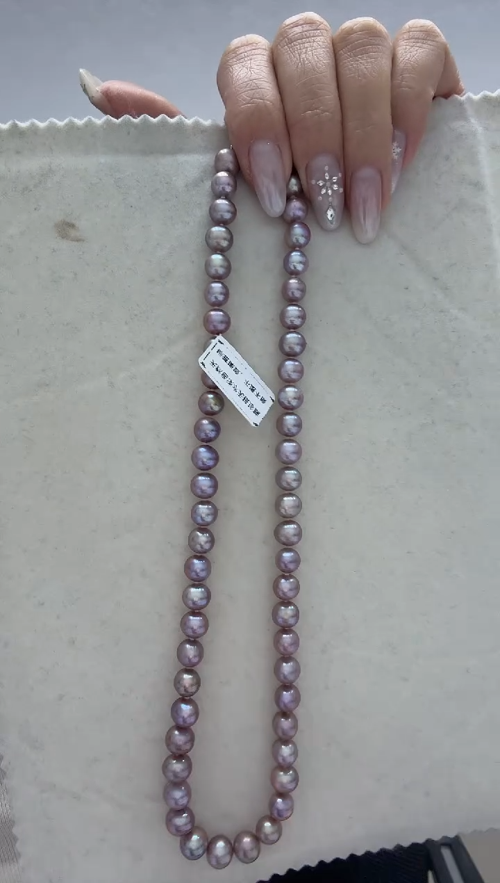 颈饰银S925镶嵌淡水珍珠紫 无核 7.3-8.3