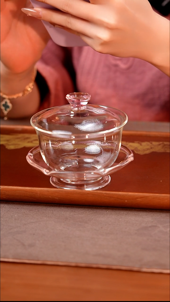 禾器/晶彩沁莲盖碗/浅粉/定制版