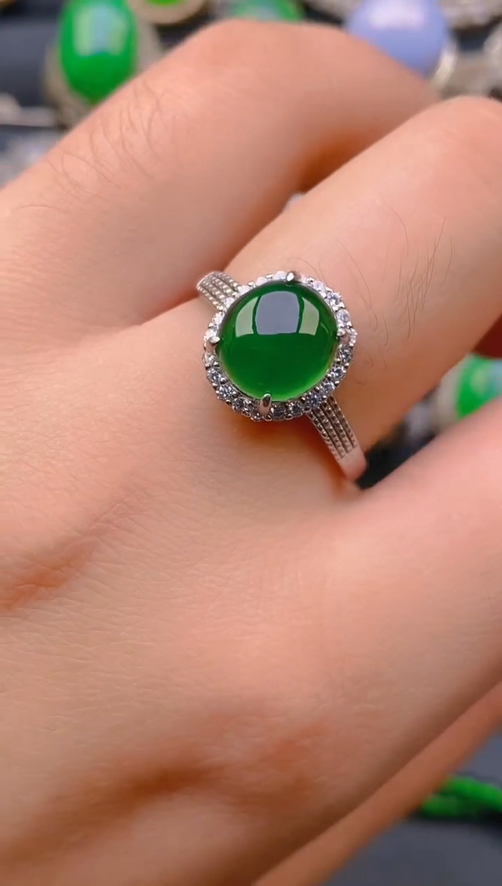 【闪购商品】翡翠戒指银S925镶嵌天然A货翡翠1