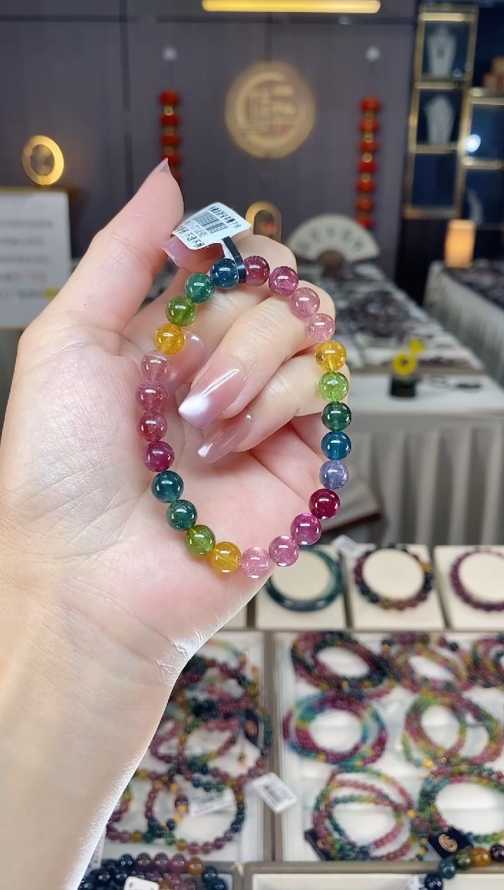 未镶嵌冰透体老矿碧玺色标单圈手串7mm+碧玺hon多样性发一条