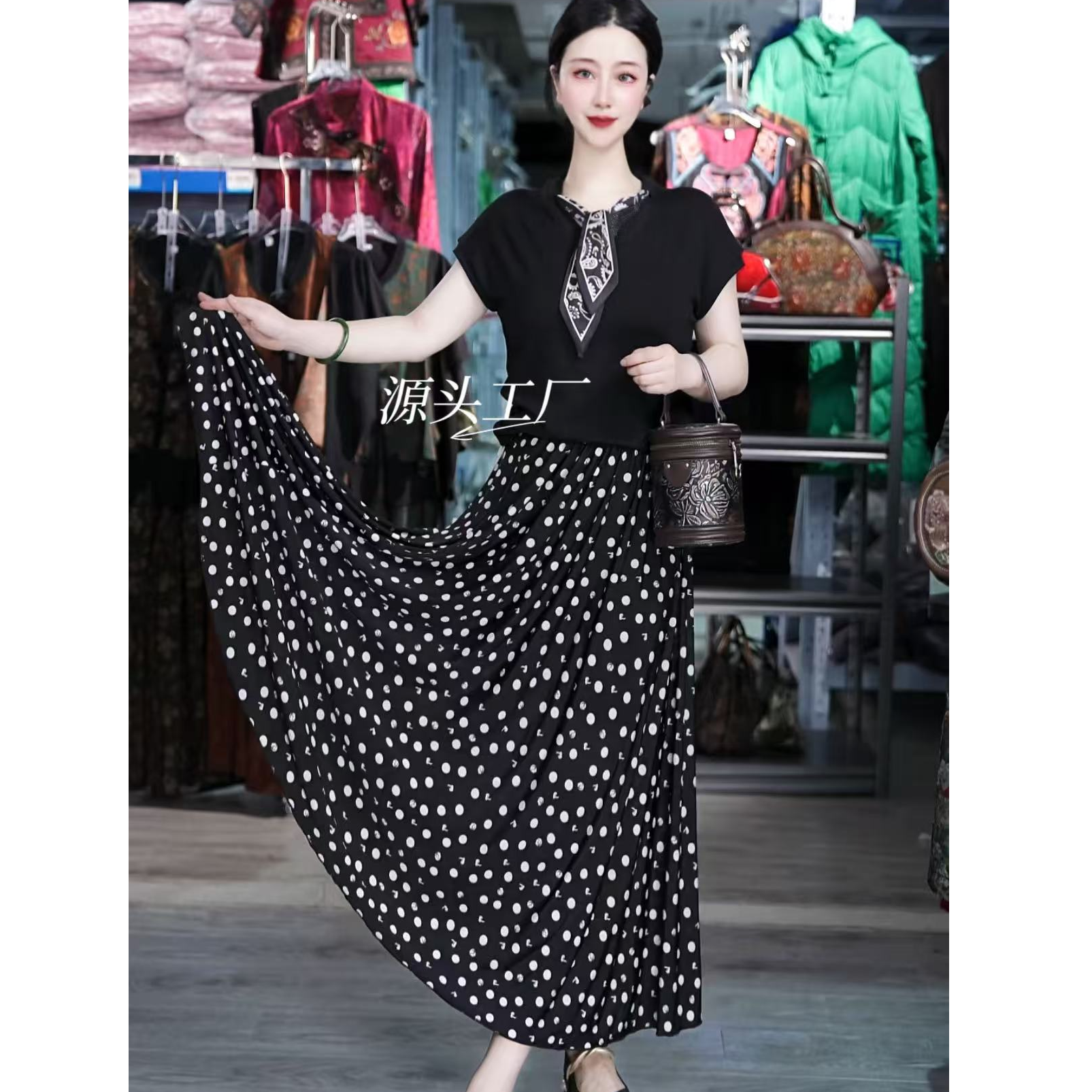 波点半裙夏季百搭时尚潮流休闲气质显瘦轻奢女款波点半裙1229