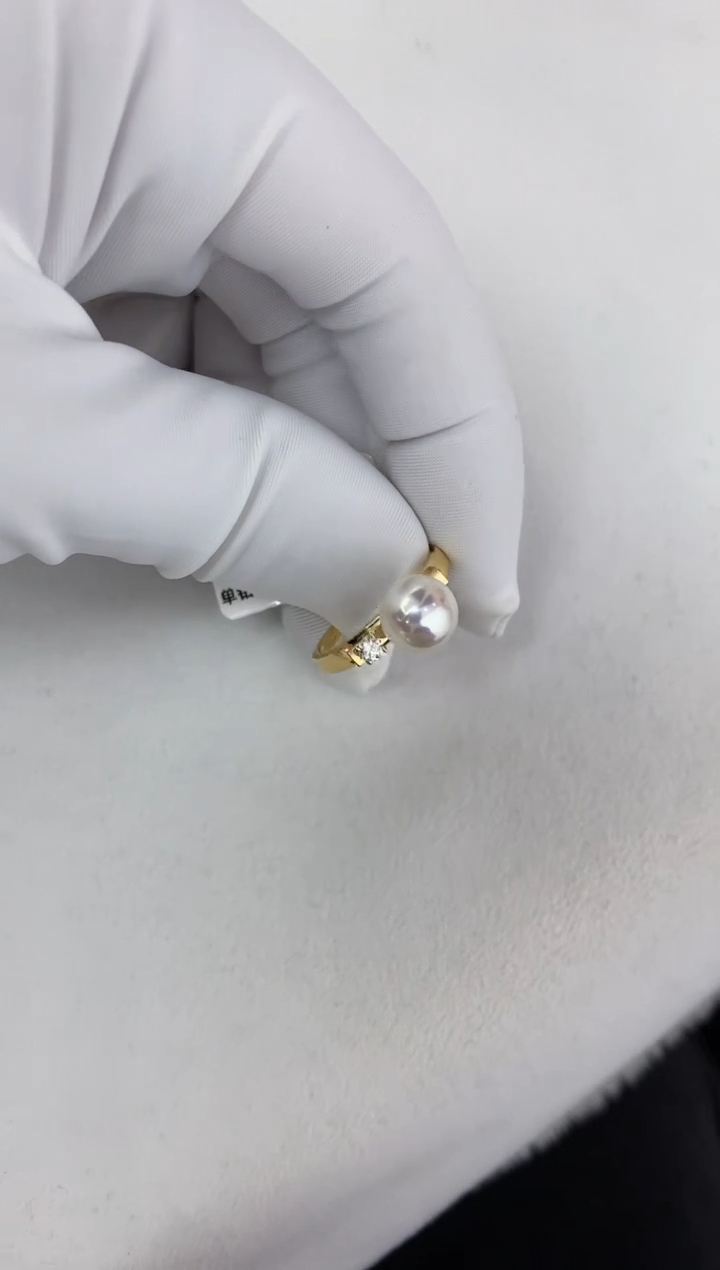 【闪购商品】海水珍珠戒指18K金镶嵌平衡戒指8-8.5