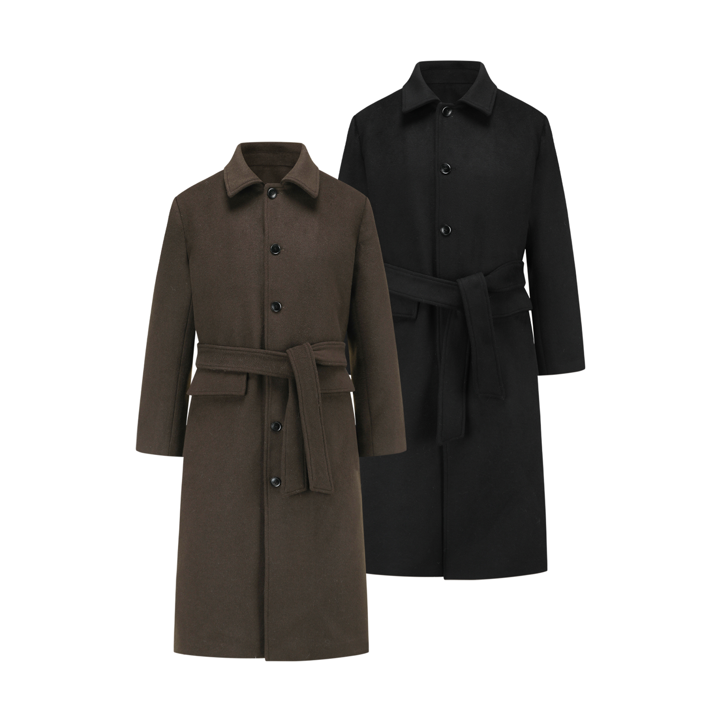 MANUSCRIPT猎装毛呢大衣50澳洲羊毛冬季长款加厚垫肩翻领正肩外套