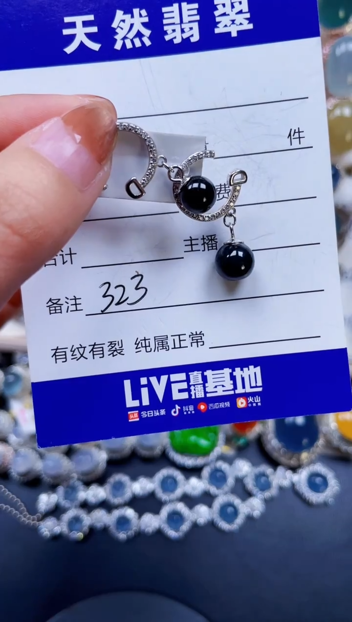 银S925镶嵌翡翠耳饰323