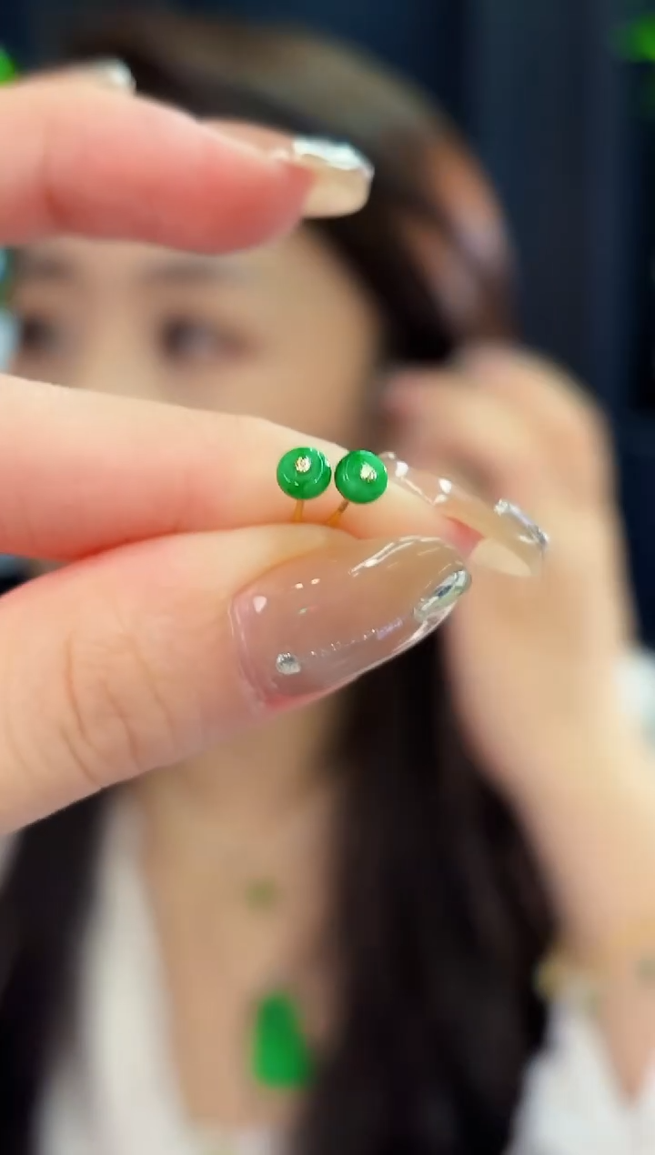 翡翠18K金镶嵌耳饰 缅料A货/多样性发货/一对 含耳堵