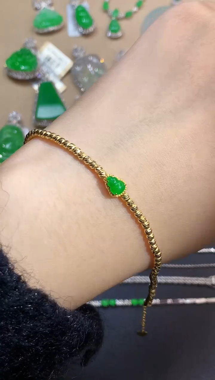 【闪购商品】翡翠手链18K金镶嵌4077