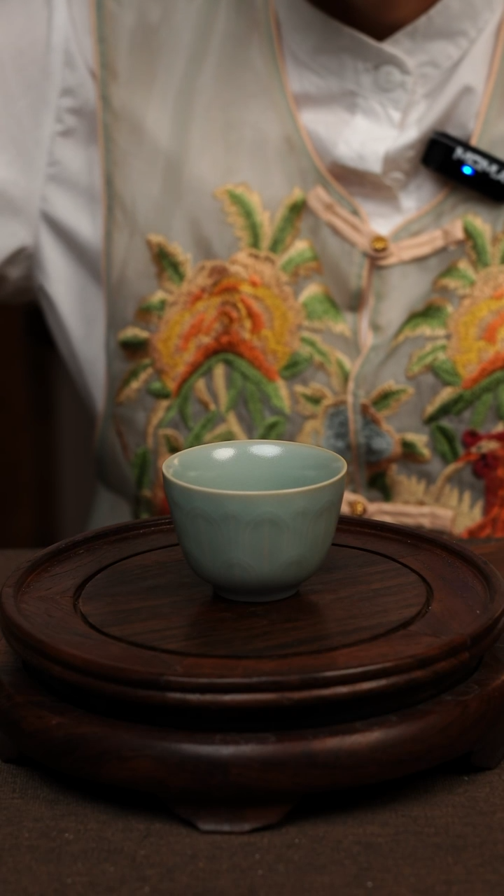 瓷片仿古天青莲心杯50ml 微瑕 不带礼盒