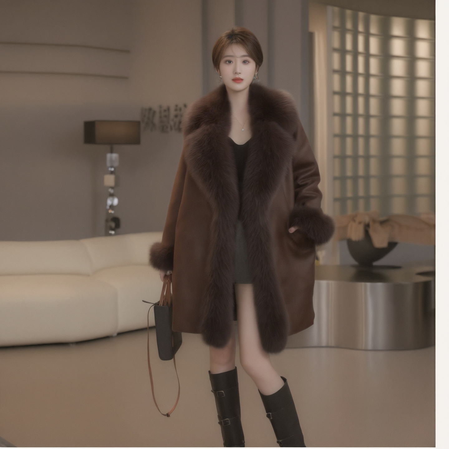 11秋冬新款【羽绒内胆】麂皮绒中长款女毛毛皮草派克服羽绒服外套