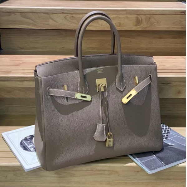 95新 Hermes/爱马仕 小花柳 Birkin 35 大象灰 Togo皮 X刻 金扣包