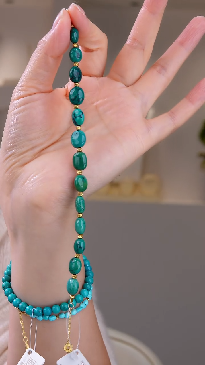 银S925镀金镶嵌绿松石手链1