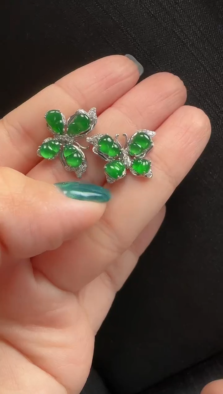 【闪购商品】翡翠耳饰18K金镶嵌5363蝴蝶