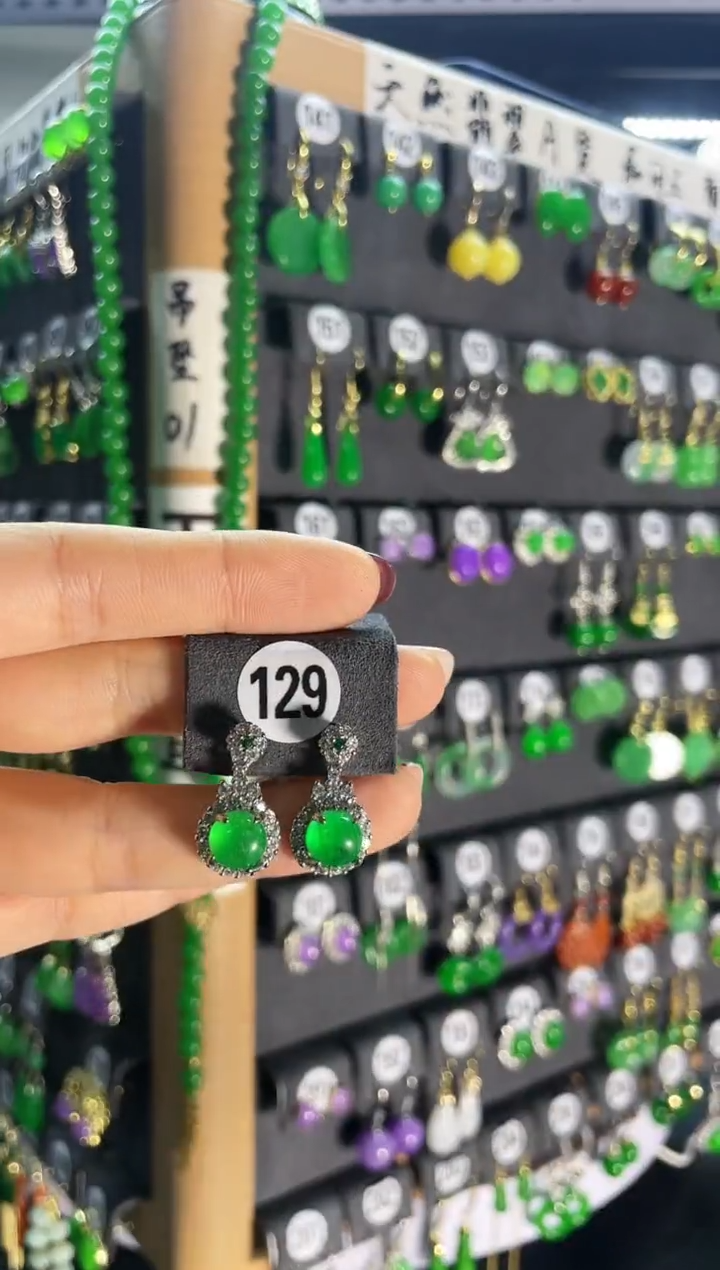 【闪购商品】翡翠耳饰银S925镶嵌129   