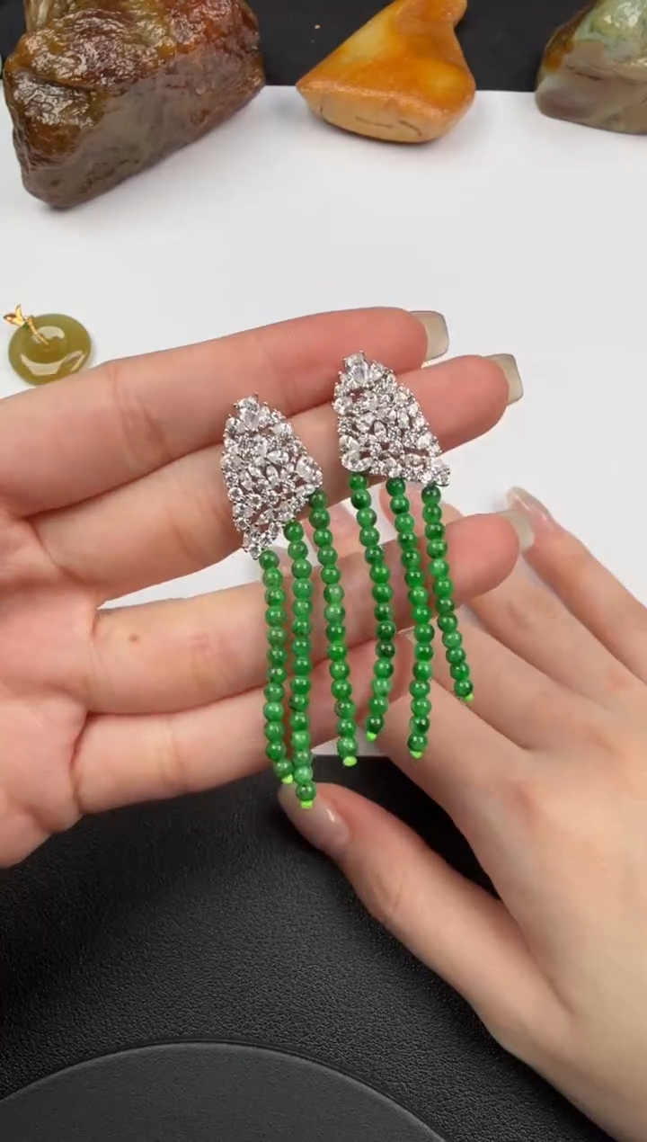 银S925镶嵌翡翠耳饰翡翠饰品-151 一对