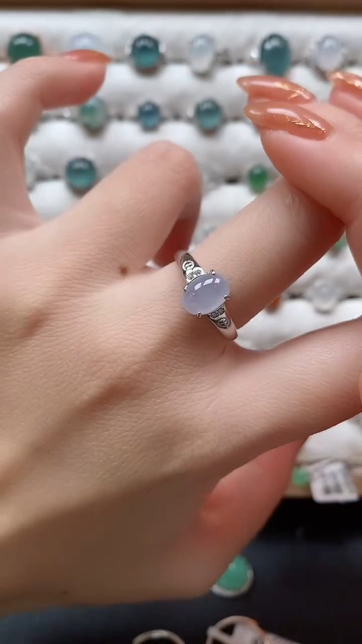 【闪购商品】翡翠戒指银S925镶嵌一物一证一礼盒