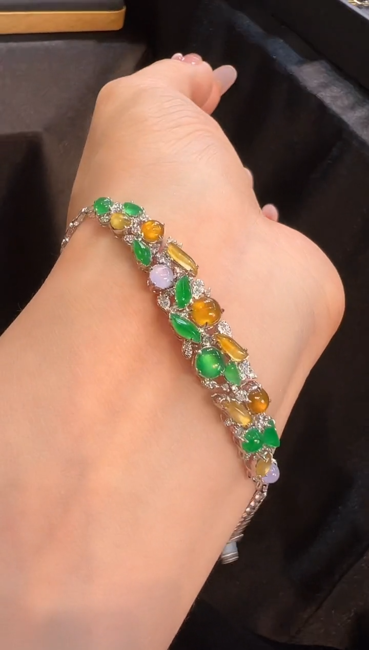 【闪购商品】翡翠手链18K金镶嵌手链