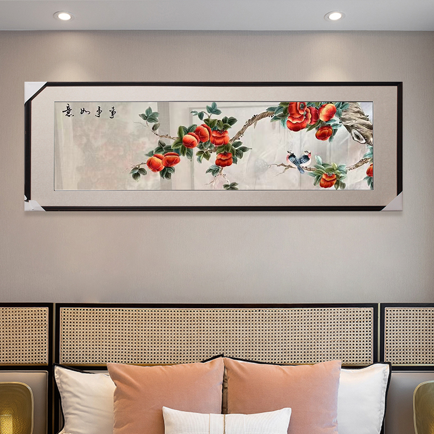 一涵汴绣事事如意柿子卧室画雅致舒适家居床头画苏绣汴绣成品挂画