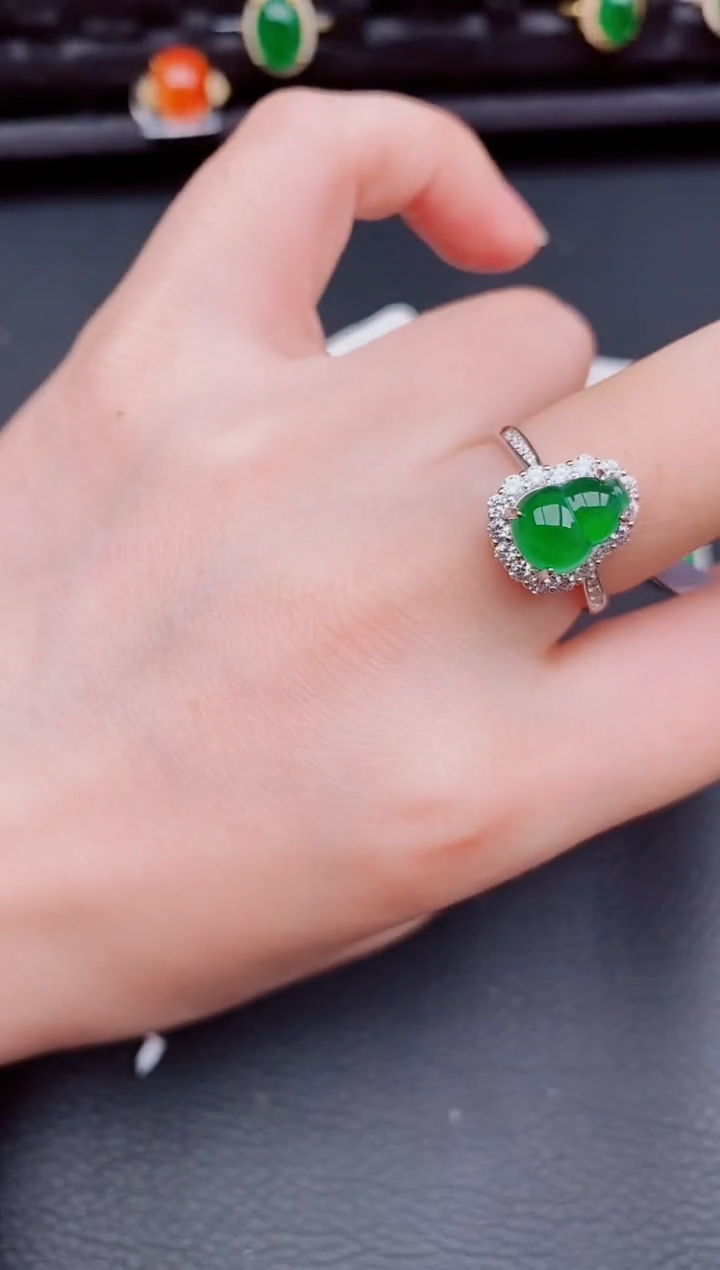 【闪购商品】翡翠戒指银S925镶嵌天然a货翡翠226