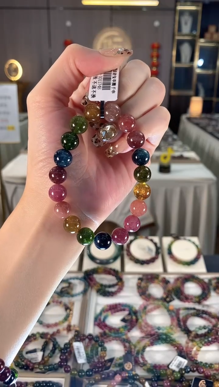 未镶嵌老矿碧玺色标彩虹单圈手串10mm+碧玺dan多样性发货一条