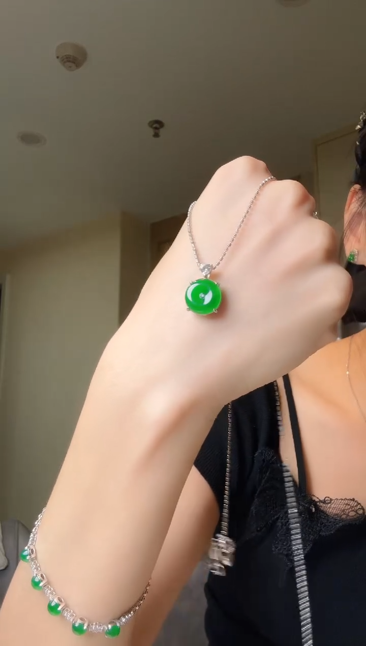 翡翠银S925镶嵌吊坠(不含链)天然翡翠吊坠