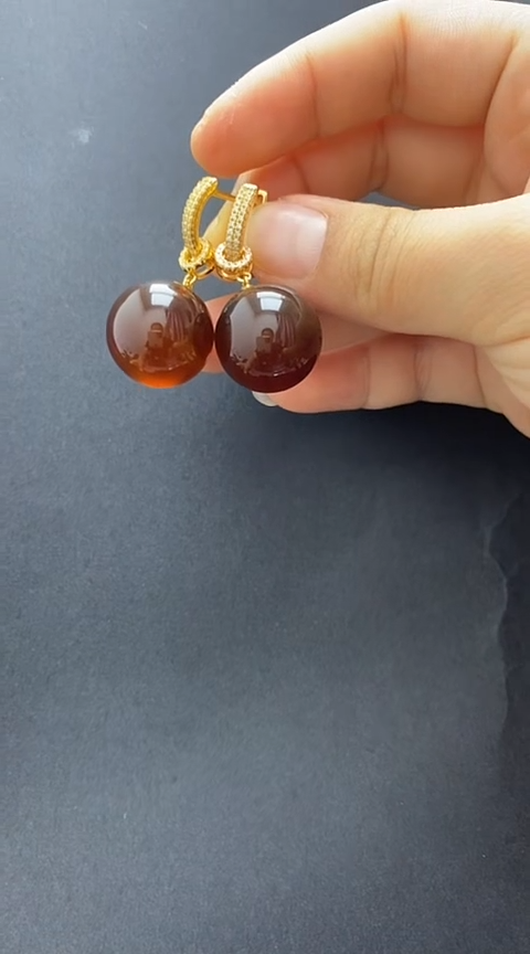 【闪购商品】琥珀裸石银S925镶嵌琥珀耳坠