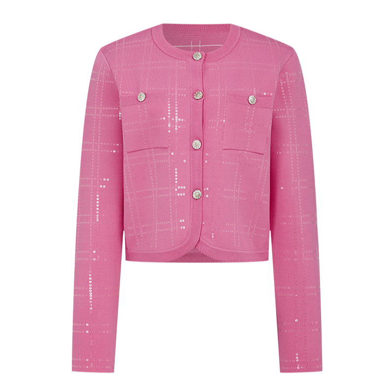 【珊珊专属】曼德诗小香风开衫新款短款纯色圆领针织衫女M731308983