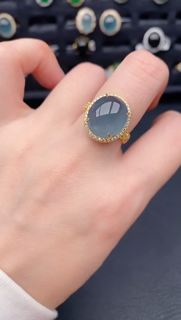 银S925镶嵌戒指翡翠天然a货翡翠156