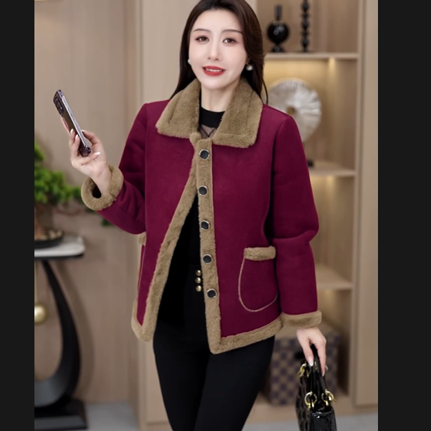 中老年女装冬季加绒加厚外套洋气妈妈冬装保暖御寒短款夹棉衣服