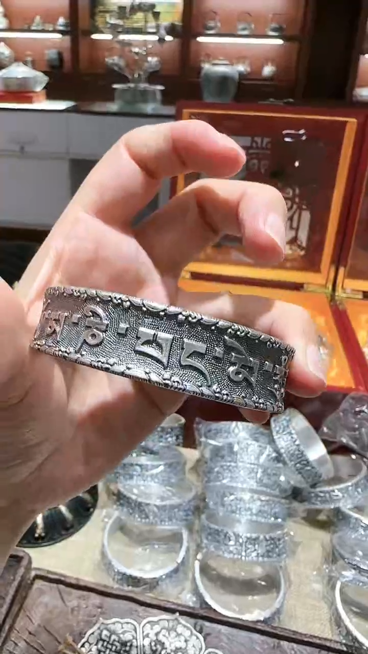 足银999精工手工六字金刚杵镯女
