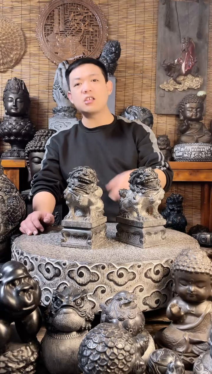 【闪购商品】23案头狮子一对天然青石雕刻