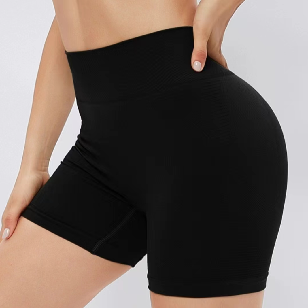 健身瑜伽短裤蜜桃黑色提臀高腰收腹裤紧弹力外穿身跑步运动短裤