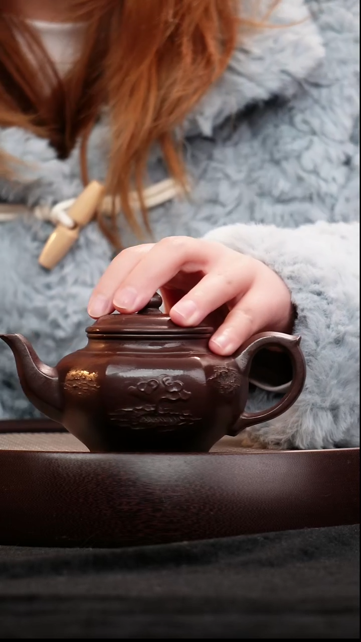 茶壶紫砂宜兴紫砂壶六方笑樱