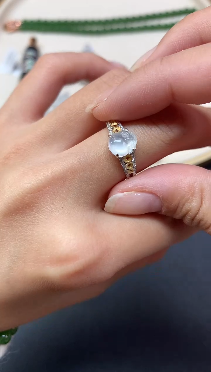 【闪购商品】翡翠戒指18K金镶嵌戒指A370|2980