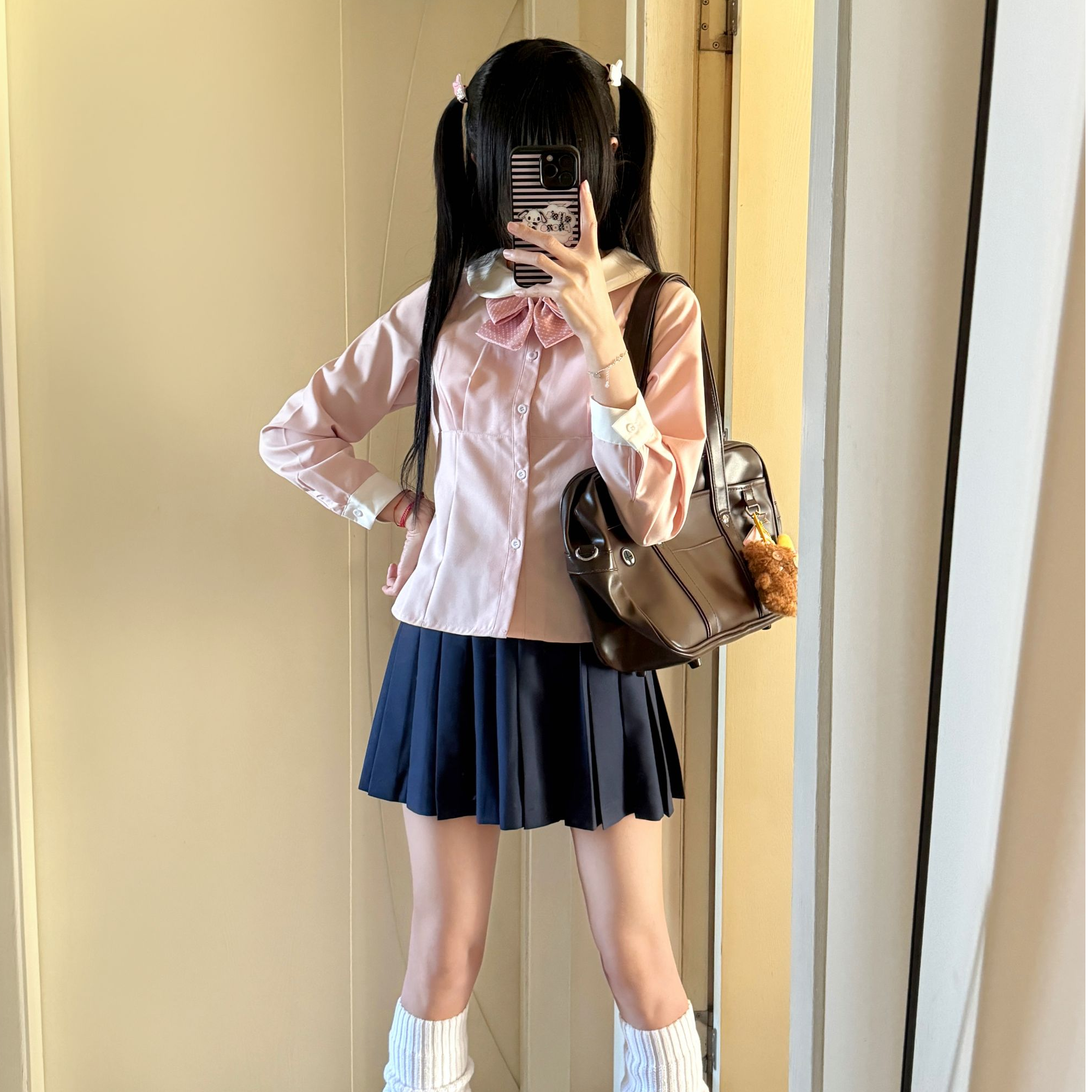 梨谱熊原创圆领收腰衬衫jk制服套装女纯欲百搭显瘦校供TR长袖衬衫