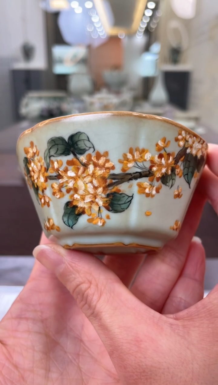 【闪购商品】潮州余秀华老师的手绘 六方杯（桂花）