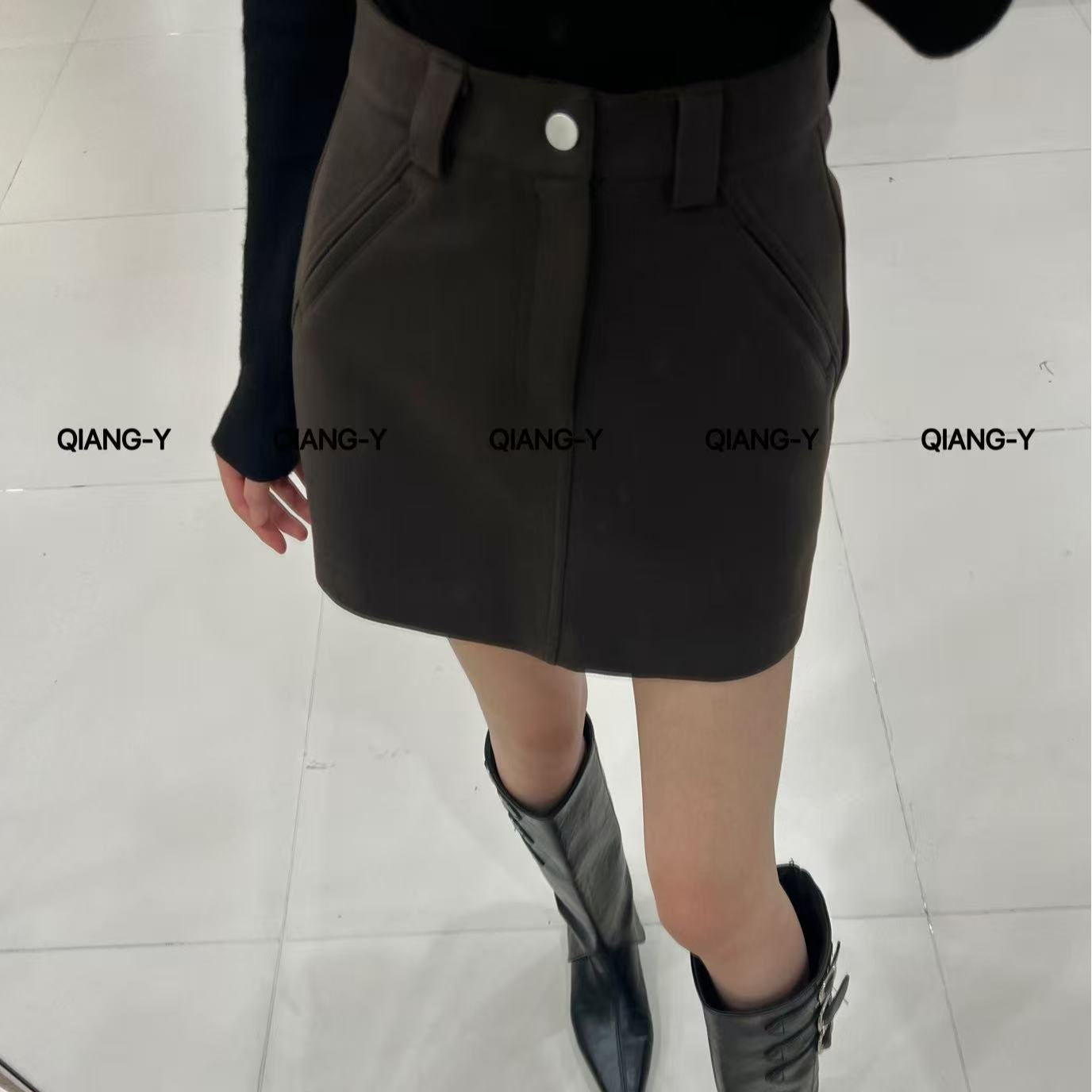 韩系不规则半身裙加厚时尚短裙高腰冬季常规款923