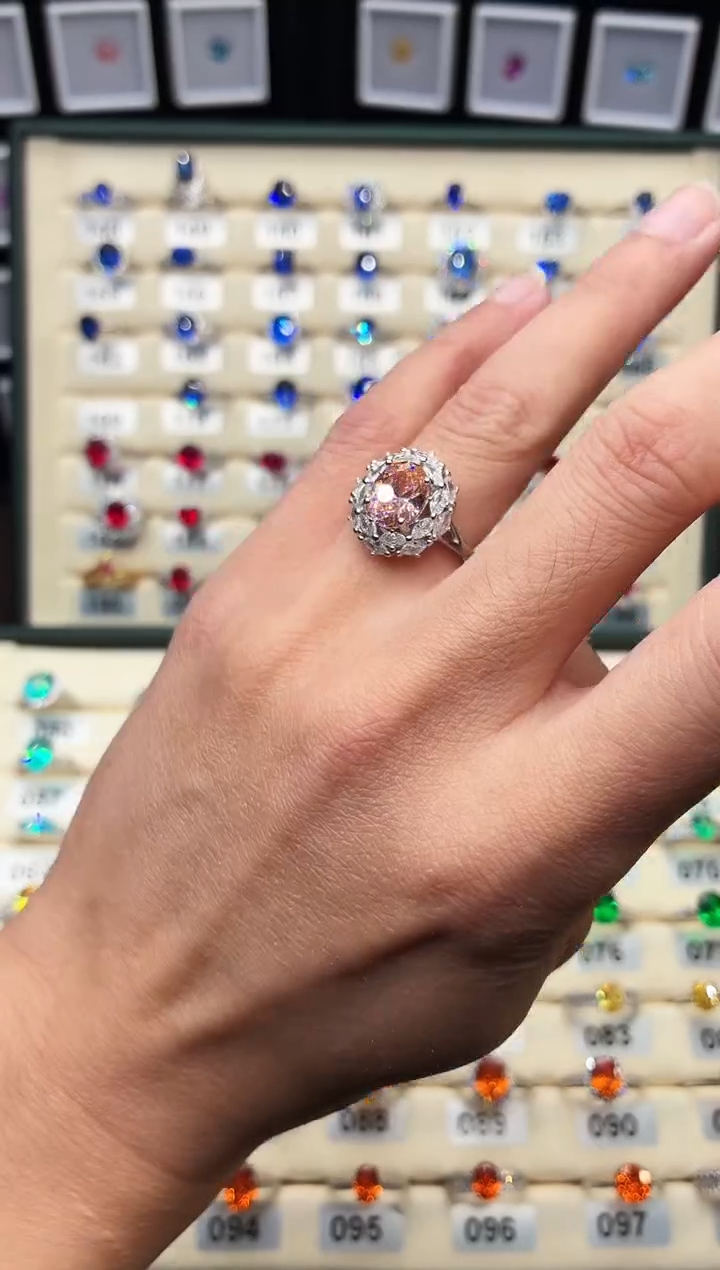 无925银轻奢帕帕拉恰粉橙色女神戒