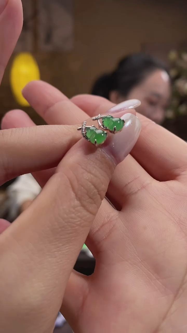 吊坠(不含链)18K金镶嵌翡翠耳钉