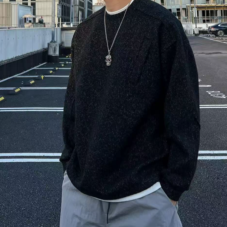 【杨少华服饰】圆领秋冬套头无工艺拼接长袖卫衣秋季上衣港风7386