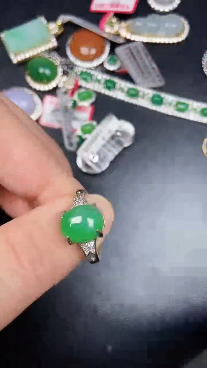 银S925镶嵌戒指翡翠3690