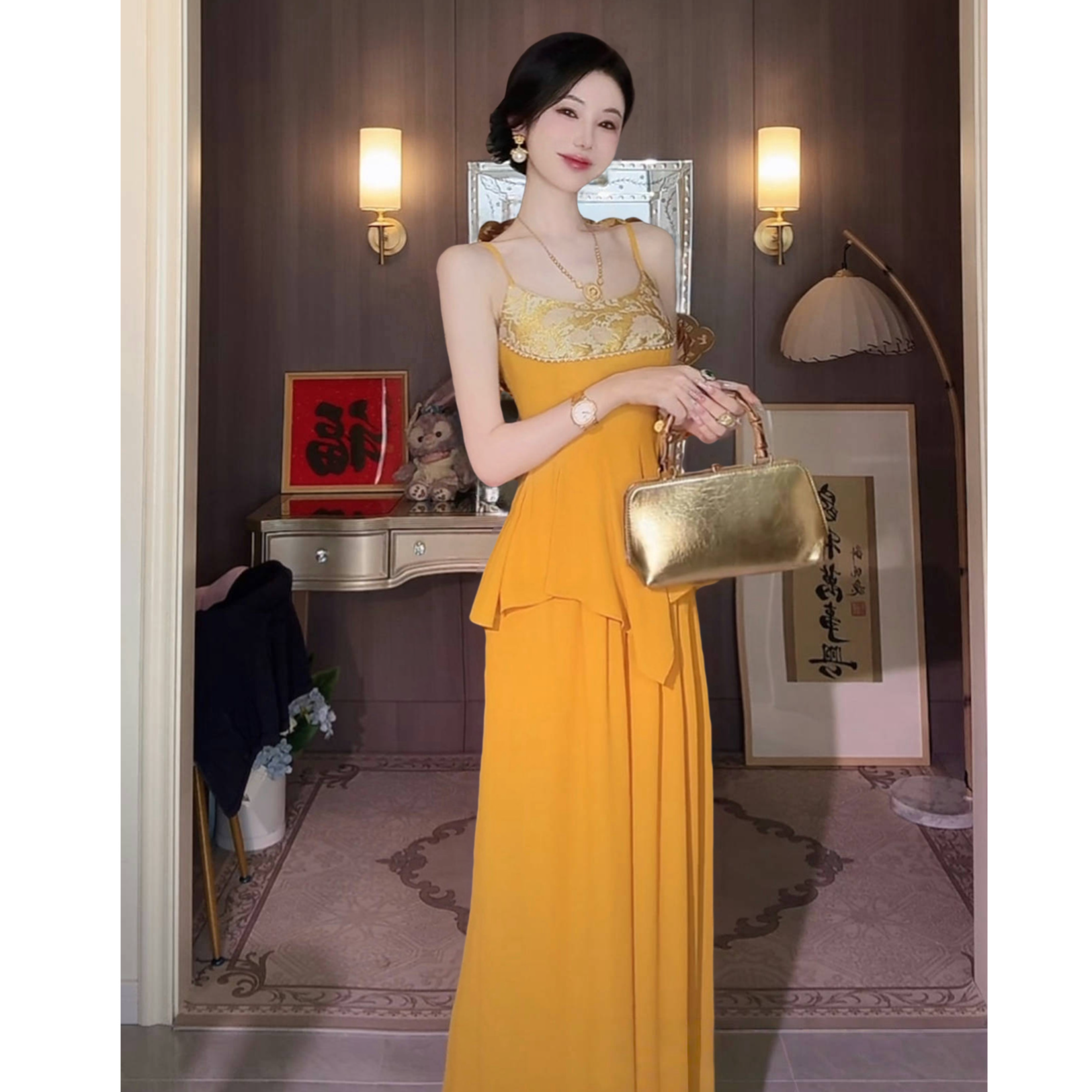 【雅乔定制】琉璃金銮 织金提花乱麻上衣裤子两件套DYYK-25032279