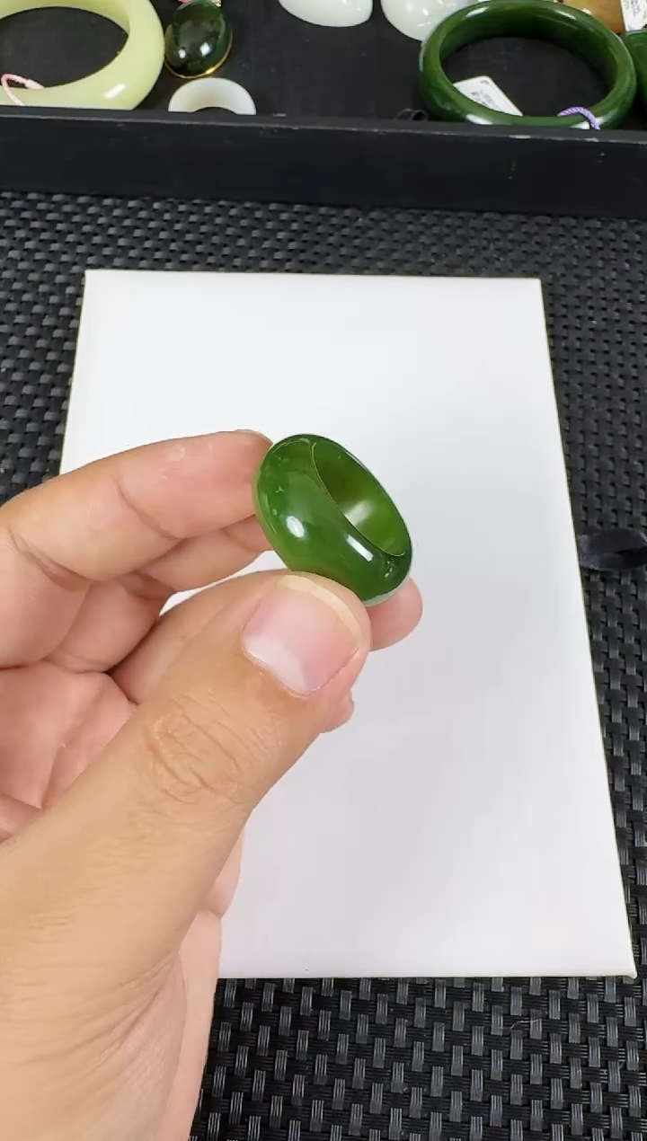 【闪购商品】和田玉（碧玉）戒圈未镶嵌约16MM荧光绿猫