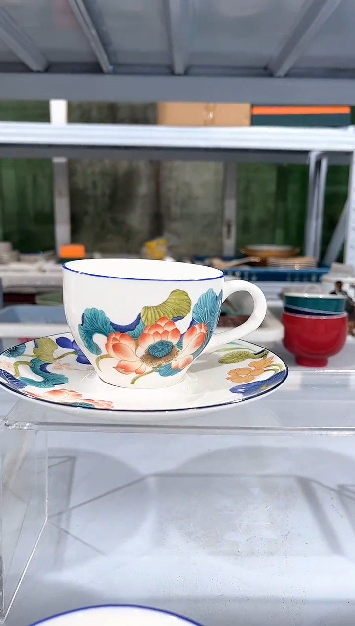 杯子骨瓷（简装）荷花咖啡杯碟一套