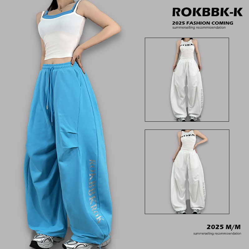 ROKBBK-K/布韩街舞潮牌跳舞嘻哈休闲白色长裤女潮宽松jazz服装