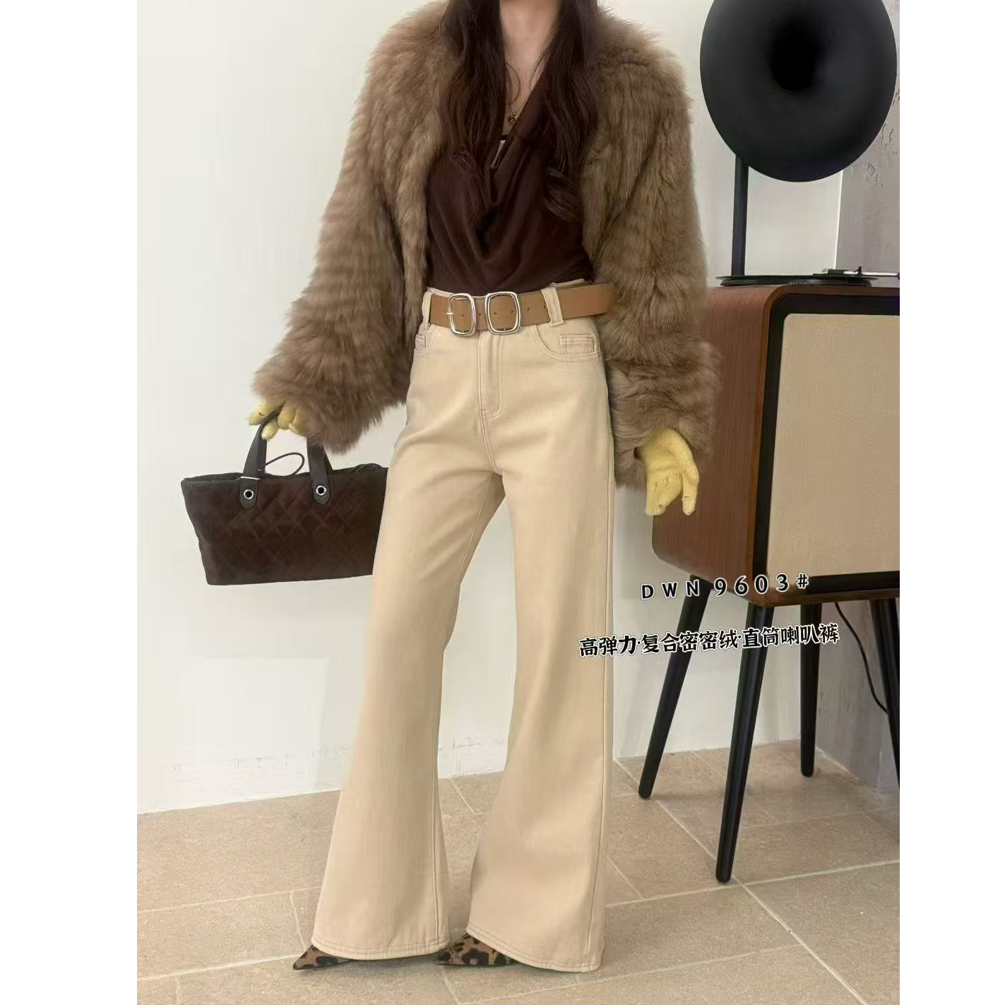 王永家~高弹力加厚密密绒直筒喇叭牛仔裤9603